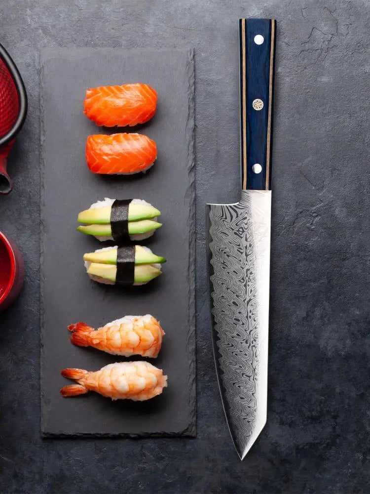 Damascus Pattern Santoku Knife for Cutting Meat and Vegetables 20cm
