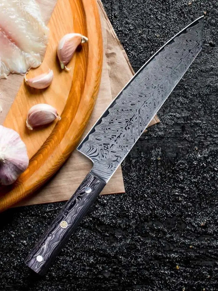 Damascus Pattern Santoku Knife for Cutting Meat and Vegetables 20cm