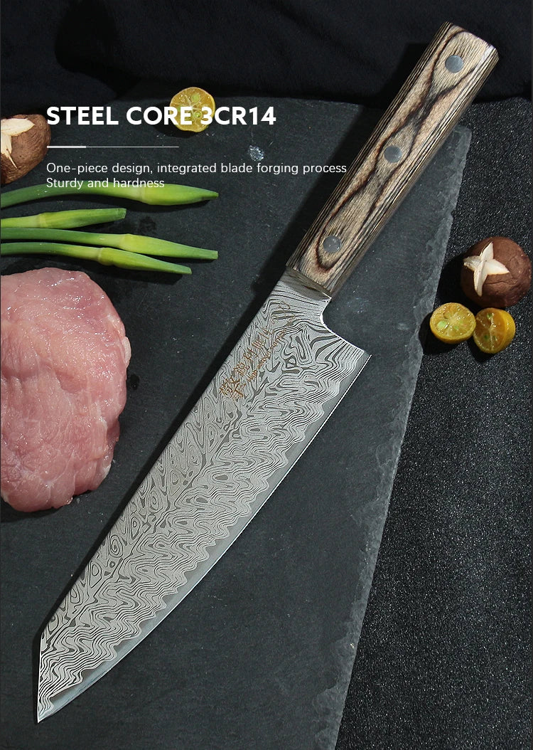 Damascus Pattern Santoku Knife for Cutting Meat and Vegetables 20cm